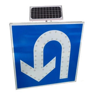 Driveway Traffic Control Led Flashing Warning Aluminum Road Safety Guide Signage Solar Powered Led U Turn Traffic Signs