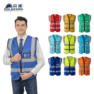 Factory Wholesale CE Class 2 Safety Vest With Pockets, Custom Logo High Visibility Reflective Zipper Workwear