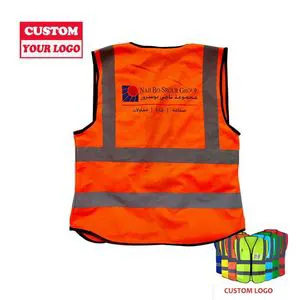 Wholesale High Visibility Orange Workwear 100% Polyester Reflective Construction Safety Vest Knitting Fabric