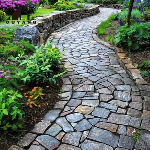 QUYANG Wholesale Garden Walkway Natural Stone Irregular Slabs Outdoor Tiles Granite Paving Stone Flooring