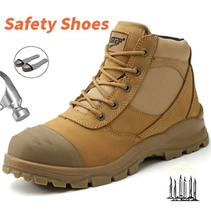 Labor Protection High Top Safety Shoes Welders Work Boots First-Layer Cowhide Industrial Anti-Smash Anti-Puncture Steel