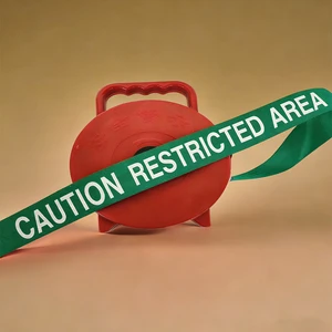 Custom Printed Reusable Caution/Warning Line Tape Red Plastic/Polyester Fabric Reel Heavy Duty Non-Adhesive Safety Barrier Tape