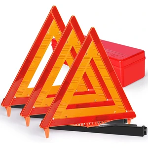 Force Warning Triangle DOT Approved Red Plastic 3-Piece Foldable Emergency Safety Reflective Roadside Vehicles Breakdown