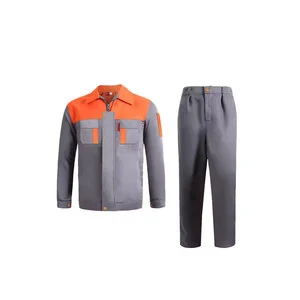 Safety Workwear Uniform Gray Orange Long Sleeve Reflective Jacket And Pants Set Class 2 High Visibility Protective Clothing