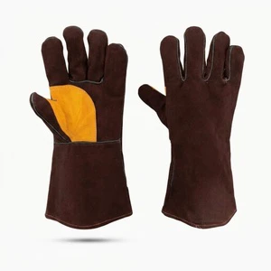 Leather Safety Welding Gloves Elbow Length Thermal Protection Outdoor Four Seasons Use Breathable Needle Detection Plain Casual