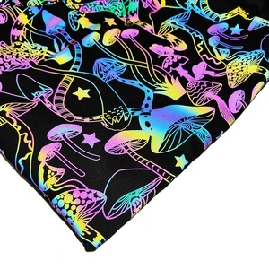Color Changing Rainbow Color Mushroom Printed Fabric Reflective Polyester Fabric for Fashion Clothing Jacket