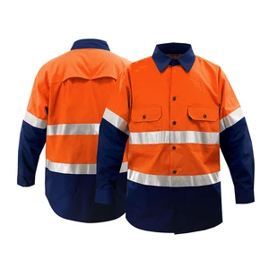 Wholesale Hi Viz Vis Mining Mechanic Reflective Cotton Industrial Orange Long Sleeve Construction Custom Workwear Work Shirt
