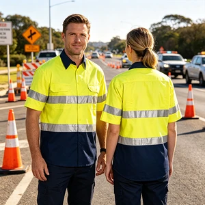 Custom Logo Reflective Safety Workwear Hi Vis Worker Uniform Industrial Airport Welding Electrician Road Repair Work Shirts