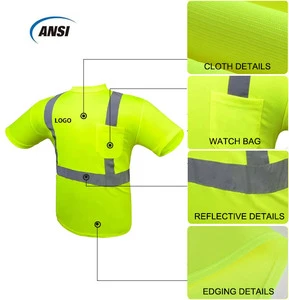 Customized Color Logo ANSI Class 2 Safety Vest Breathable Polyester Reflective High Visibility Worker Shirts