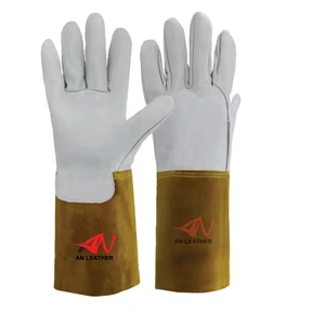 High Quality Logo Grey Gray Single Palm Welder Elk Skin Kevlar Stitching Soft Leather Tig Welding Gloves With Good Dextarity
