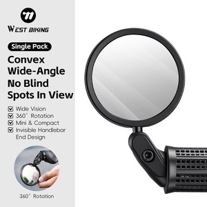 WEST BIKING HD Convex Bicycle Safe Rearview Mirror 360° Wide Angle Adjustable Handlebar Mirror for MTB Road Bike Accessories