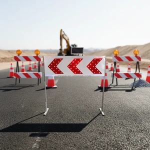 Solar Powered Aluminum LED Flashing Arrow Traffic Sign Third Grade Reflective Film 1200x400mm for Construction Road Work Traffic