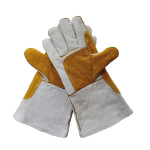 JINGCAI JC-802 Reinforced Heat-Resistant Cowhide Leather Argon Welding Gloves Fleece Lining Anti-Slip 11 oz Anti-static 35cm