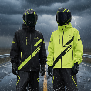 Waterproof Motorcycle Raincoat Rain Suit 15000mmH2O 2-Piece PFAS-FREE Jacket Pants Reflective Hood For Men Women Adult Rider