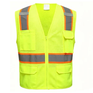 ANSI Class 2 High Visibility Mesh Safety Vest Clothing with Multi-Pockets Zipper Front for Construction Workers