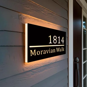Custom LED Illuminated Hollow Stainless Steel Address House Number Door Sign Office Buildings Advertising Decoration Water