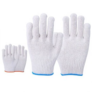 Blue-edged Reinforced Cotton Work Gloves Highly Elastic Breathable China-made Safety Gloves for Construction Welding