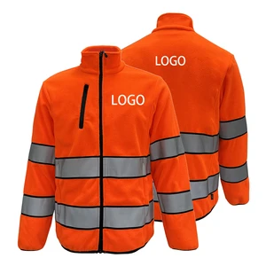 Fluorescent Orange Polar Fleece Jacket All-Weather Hi-vis Workwear With High-quality Reflection EN20471