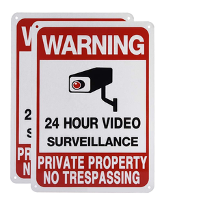 Reflective Warning 24 Hour Video Surveillance Security Camera System In Operation Metal Yard Sign