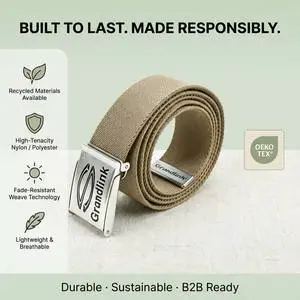 OEKO-TEX 100 Personalized Logo Stretchy Webbing Belt Recycled Polyester Hole-free Adjustment Fabric Belt With Metal Buckle