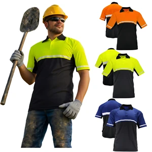 Custom Hi Vis Safety Polo Shirt With Reflective Tape Quick Dry Two Tone Black Bottom, High Visibility Workwear For Construction