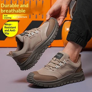 Men's Labor Protection Safety Shoes Steel Toe Anti-Smash Anti-Puncture Breathable Mesh Wear-Resistant Rubber Outsole Work Shoes