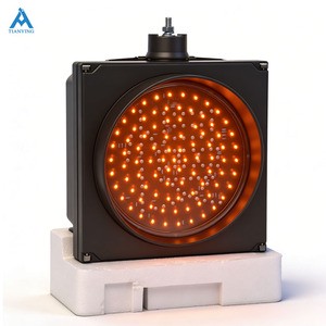 Durable PC Clear LED Traffic Light 300mm Solar-powered Yellow Flashing Warning Signal Light IP53 Protection 300m Traffic