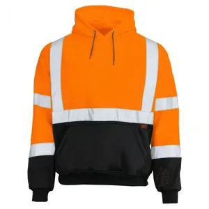 Zippered Traffic Security ANSI Class 3 Customized Logo Fluorescent Orange Two Tone Reflective Safety Sweater Hoodie Mens Hi Vis