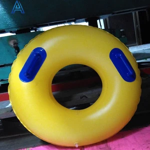 Customize logo single color round shape PVC vinyl puff inflatable swim tube swim ring life ring life saving floater with handles