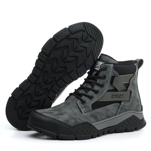 Men's High-Top Work Shoes with Steel Toe Anti-Shatter & Anti-Puncture for Factory Work & Hiking Safety Protection Wear-Resistant
