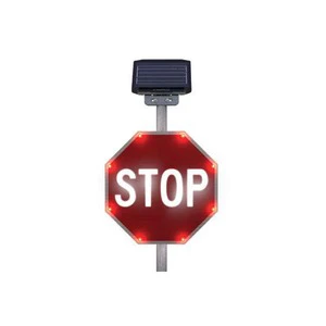 Manufacturing Road Safety High Brightness Reflective UV Printed Red Solar Powered LED Flashing Stop Traffic Signs