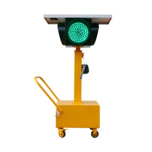 Portable Solar Powered Traffic Signal Light, Height Adjustable Mobile LED Traffic Light with Wheels for Road Construction Safety