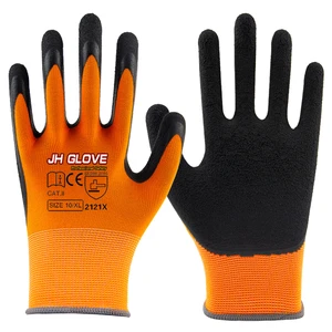China Factory Price Custom Orange Black Latex Polyester Foam Coated Anti-Slip JINHU Brand Safety Work Welding Gloves