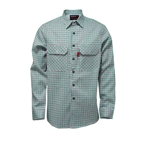 NFPA2112/CAT2 Certified Light-Weight Workwear Wholesale Overalls Flame Retardant Breathable And Waterproof Plaid Cotton Shirt