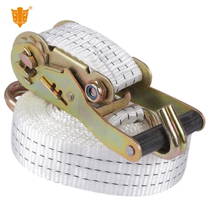 Customized 38MM White Polyester Ratchet Tie Down Strap J Hook Cargo Lashing Belt With GS Certificate For Car