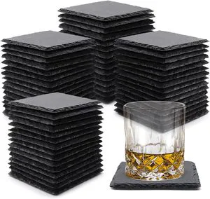 2026 4x4 Black Blank Slate Stone Polished Coaster Slate Drink Coasters Brand Bulk Natural Round Slate Coaster