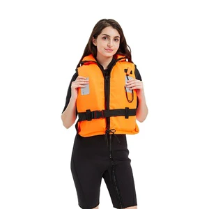 High-Visibility Orange Life Jacket With Whistle & Crotch Strap 100N Safety Vest With Head Support Collar
