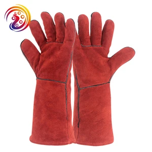 Red Welding Work Gloves Winter Cow Split Leather Safety Working Glove BBQ Cheap Price