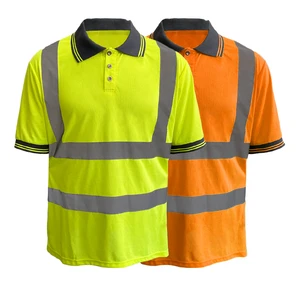 GT02 Brown V Neck Polyester Custom Logo High Visibility Safety Shirts with Reflective Tape