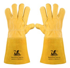 Welding Gloves Heat Resistance Cowhide Leather Palm Cow Split Leather Sleeve Safety Working Mitts Grill Work EN420/388 Certified