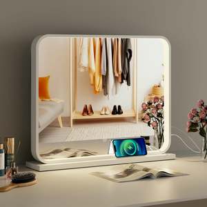 Desktop USB Type C Rechargeable Square Aluminum Make Up Cosmetic Iron Lighted Makeup Led Vanity Mirror With Lights