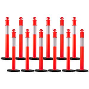 12 Pack Heavy Duty 48-Inch Traffic Delineator Posts with Reflective Strips Weighted Base Traffic Safety Cone Warning Products