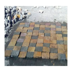100% Natural Yellow Brown Cobblestones, Polished Finish, Square & Custom Shapes Perfect for Driveways and Outdoor Paths