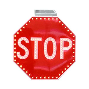 Solar Powered Road Safety Warning Mark Sign with Flashing Signal Light LED Reflective Arrow Red Stop Speed Limit Traffic Sign