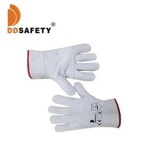 Short Welding Gloves, Cow Split, Half Reinforced Palm, Double Layer, Without Shirred Elastic on Back