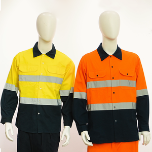High Visibility Cotton Road Traffic Safety Reflective Security Worker Workwear Industrial Mining Construction Hi Vis Work Shirt