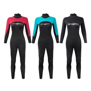 DIVESTAR Woman's 3MM Neoprene Wet Suit Red Blue And Black Diving Gear With Breathable & Waterproof Feature Plus Size