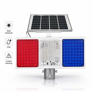 Source Factory Solar Powered PC IP65 Rated Traffic Warning Light Red Blue LED Strobe Signal Lamp Road Block Construction Pole