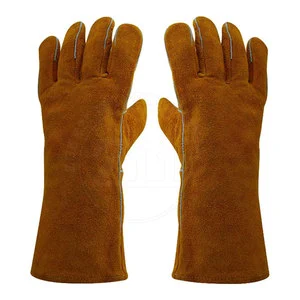 Custom Logo Printed Leather Welding Gloves with Fleece Lining for MIG/TIG Use Molten Metal Splash Test Type a