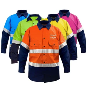 ANSI Class 3 Reflective Safety Workwear Men Long Sleeve High Visibility Construction Shirt Custom Logo